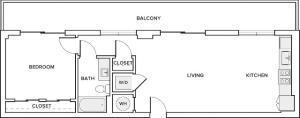 738 square foot one bedroom one bath apartment floorplan image