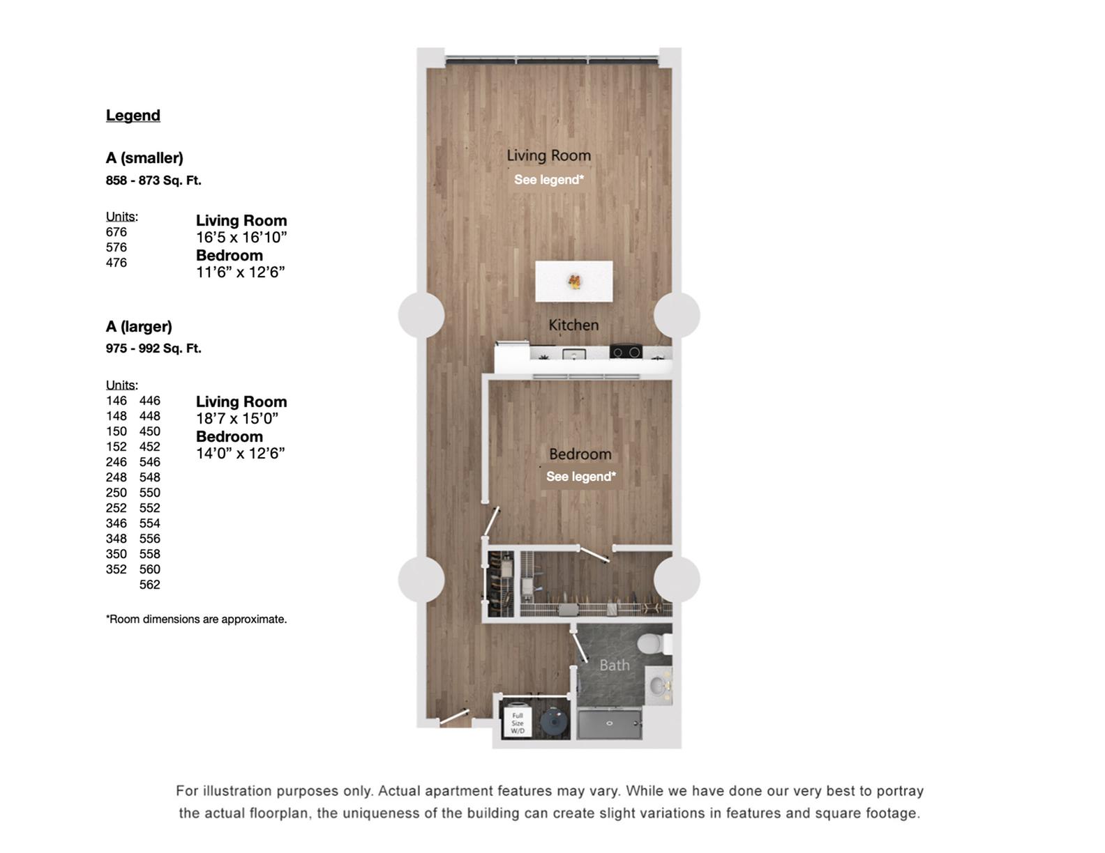 A 1 Bedroom, 1 Bathroom, 872 Sq. Ft. Floor Plan