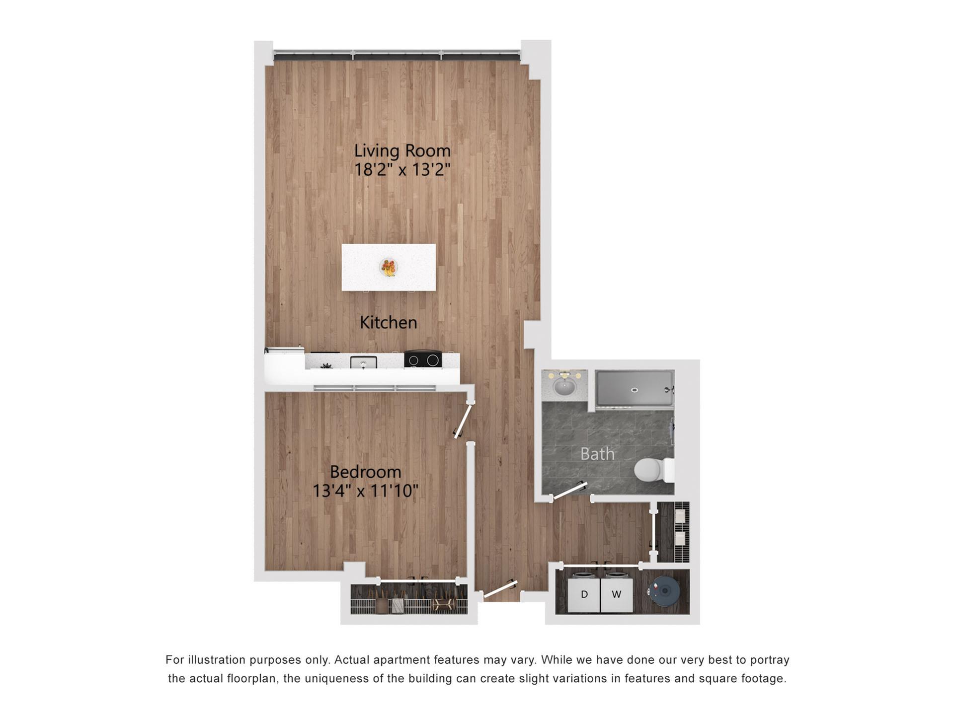 A10_Accessible 1 Bedroom, 1 Bathroom, 825 Sq. Ft. Floor Plan