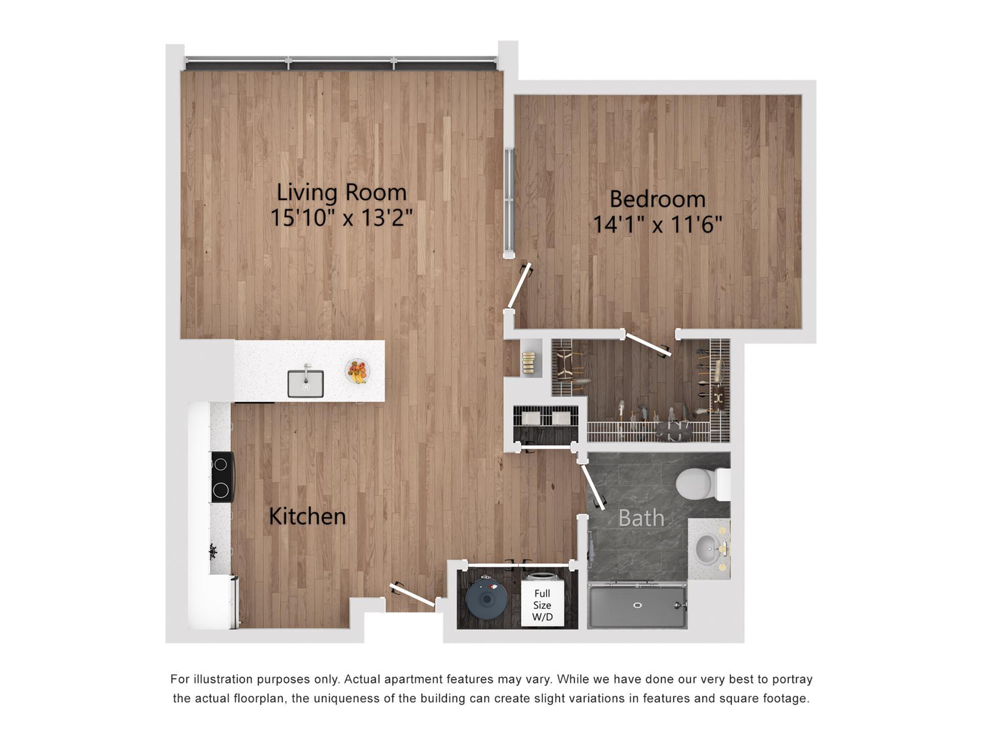 A12 1 Bedroom, 1 Bathroom, 840 Sq. Ft. Floor Plan