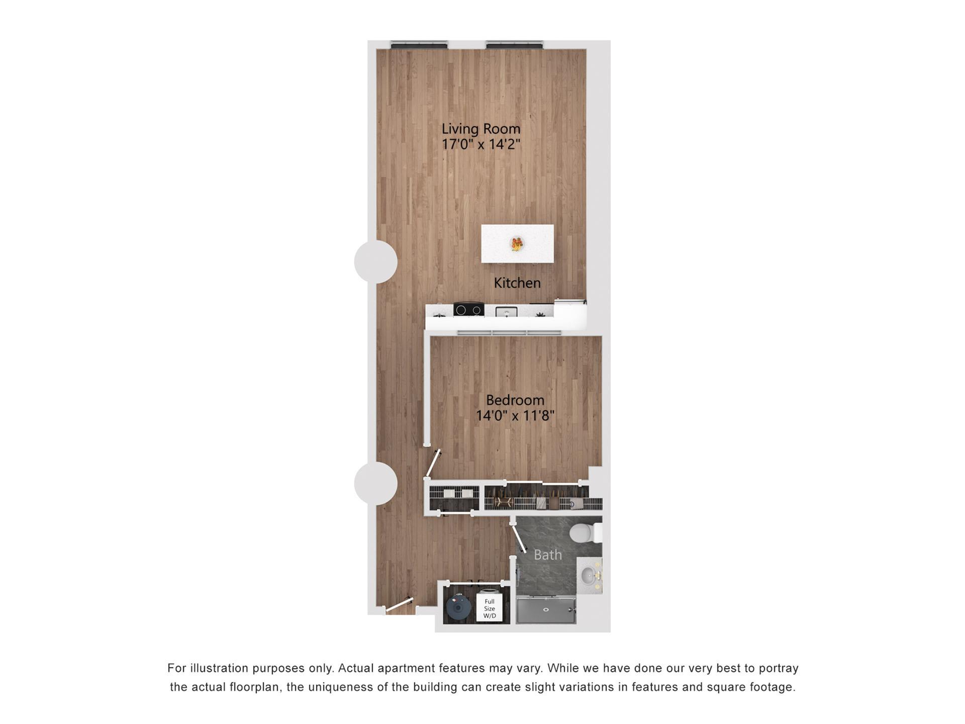 A1.2 1 Bedroom, 1 Bathroom, 950 Sq. Ft. Floor Plan