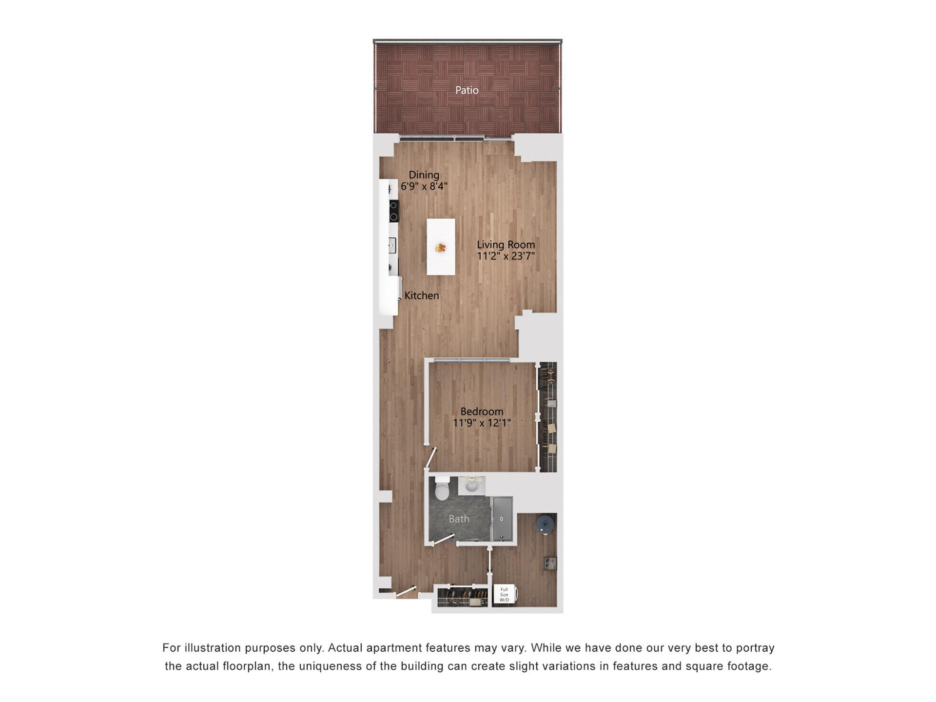 A13_P 1 Bedroom, 1 Bathroom, 1029 Sq. Ft. Floor Plan