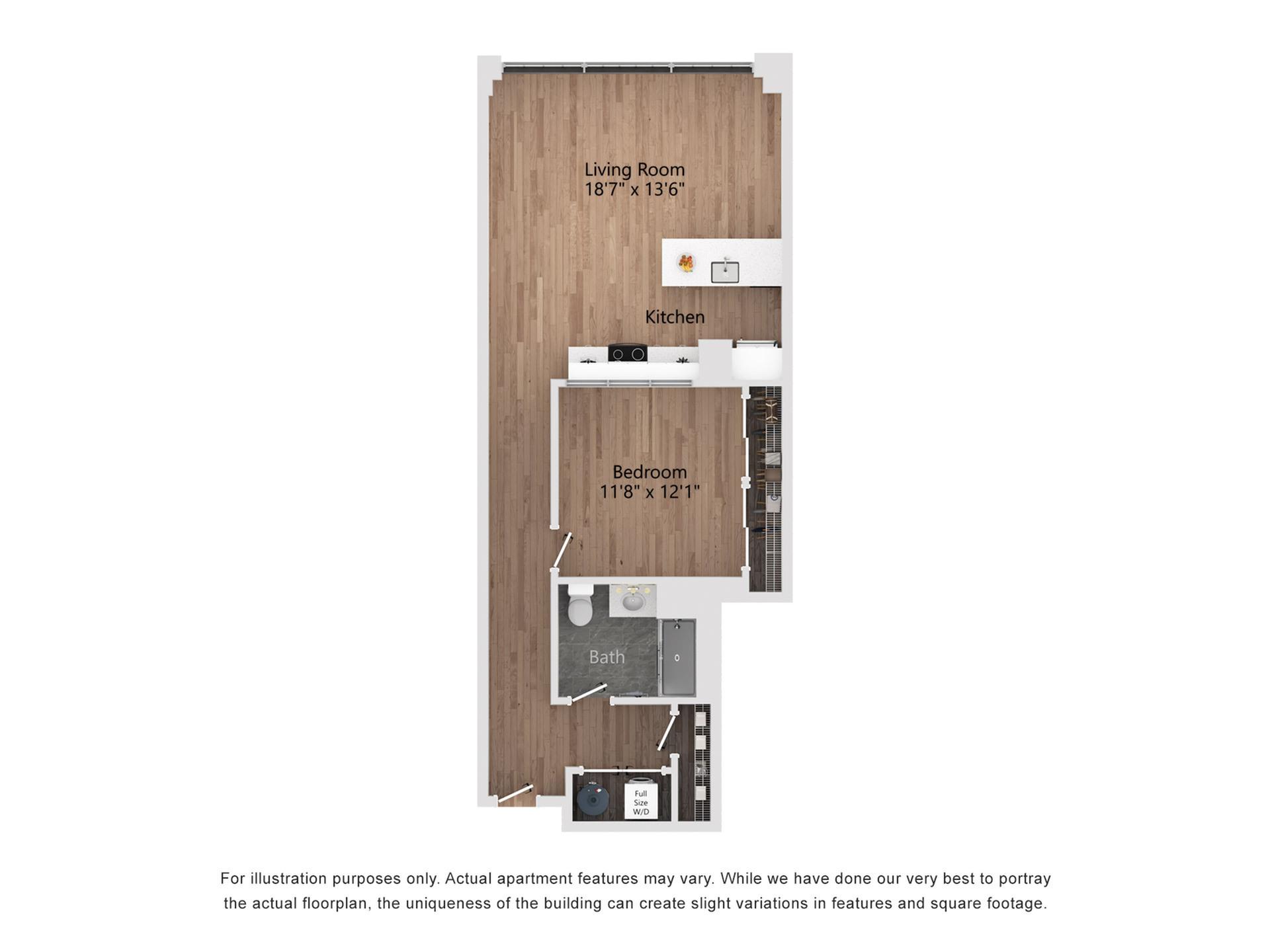 A2 1 Bedroom, 1 Bathroom, 851 Sq. Ft. Floor Plan