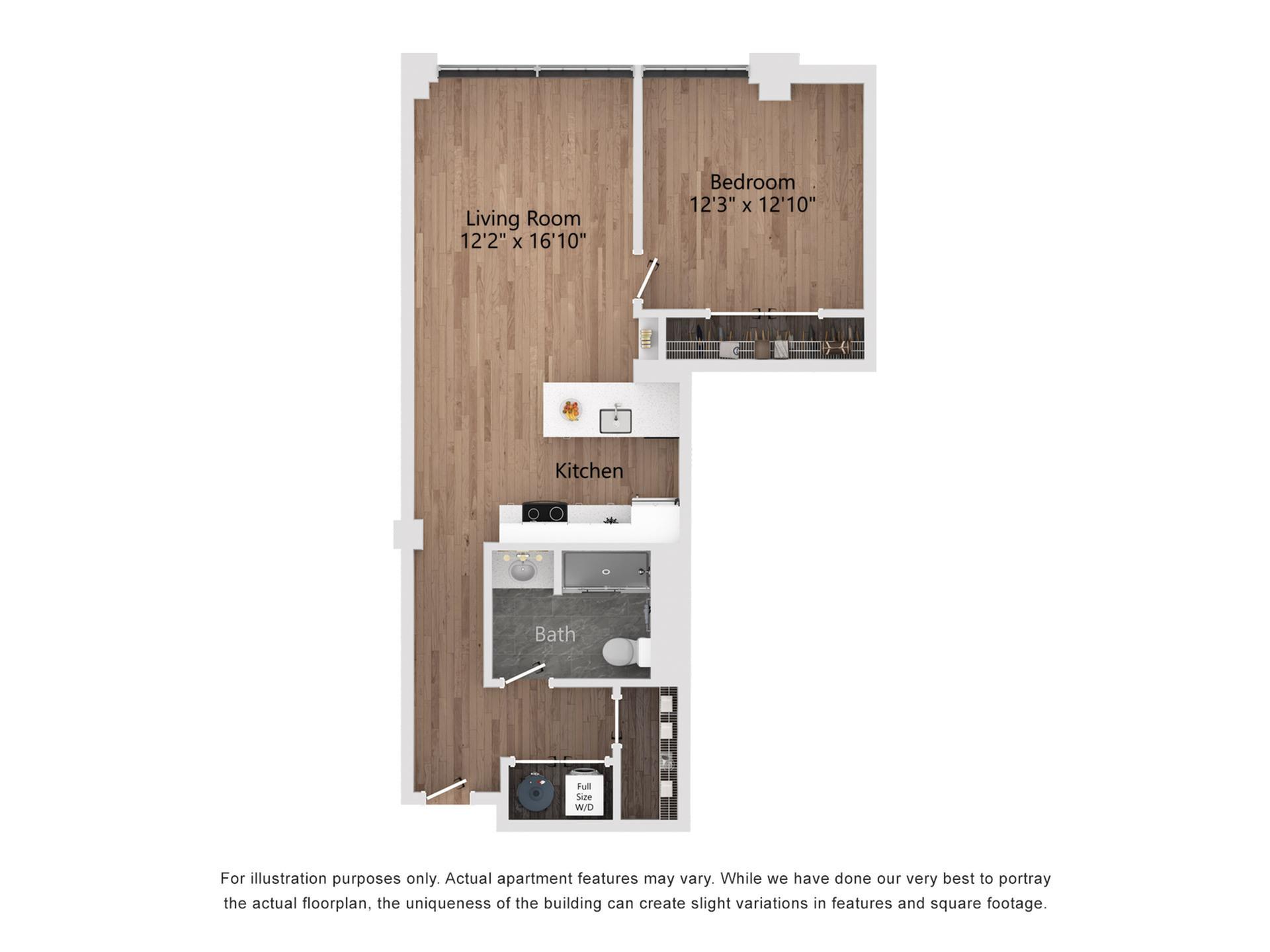 A3 1 Bedroom, 1 Bathroom, 819 Sq. Ft. Floor Plan