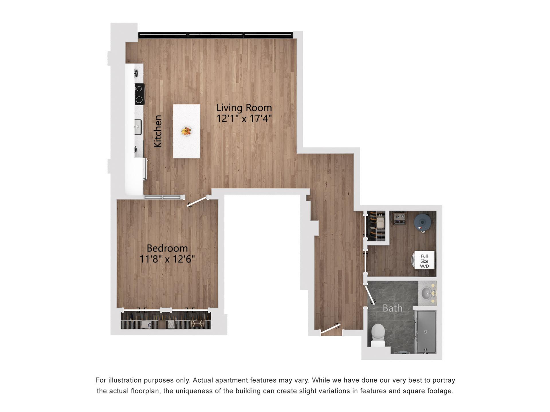 A4 1 Bedroom, 1 Bathroom, 852 Sq. Ft. Floor Plan