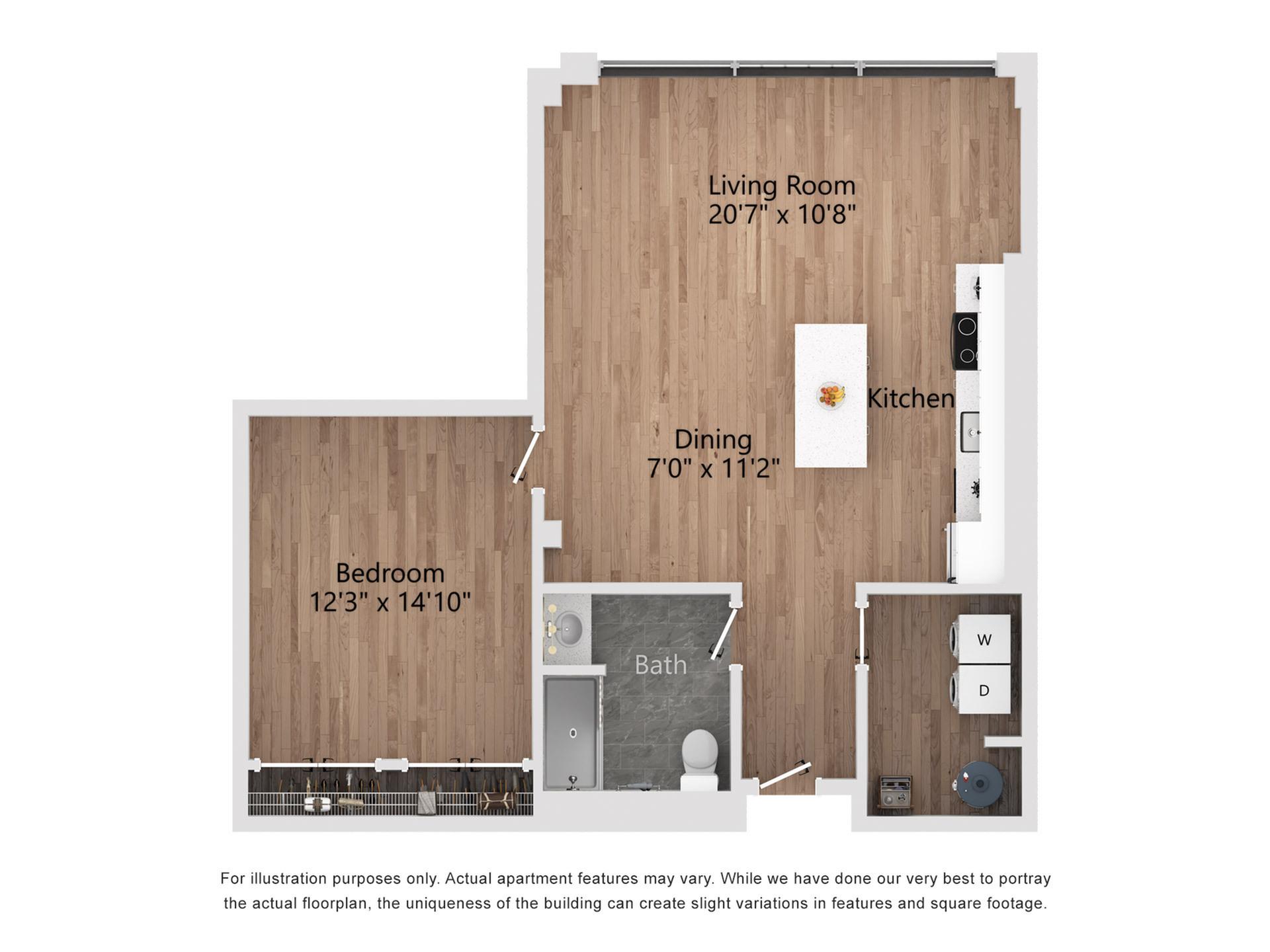 A5_Accessible 1 Bedroom, 1 Bathroom, 917 Sq. Ft. Floor Plan