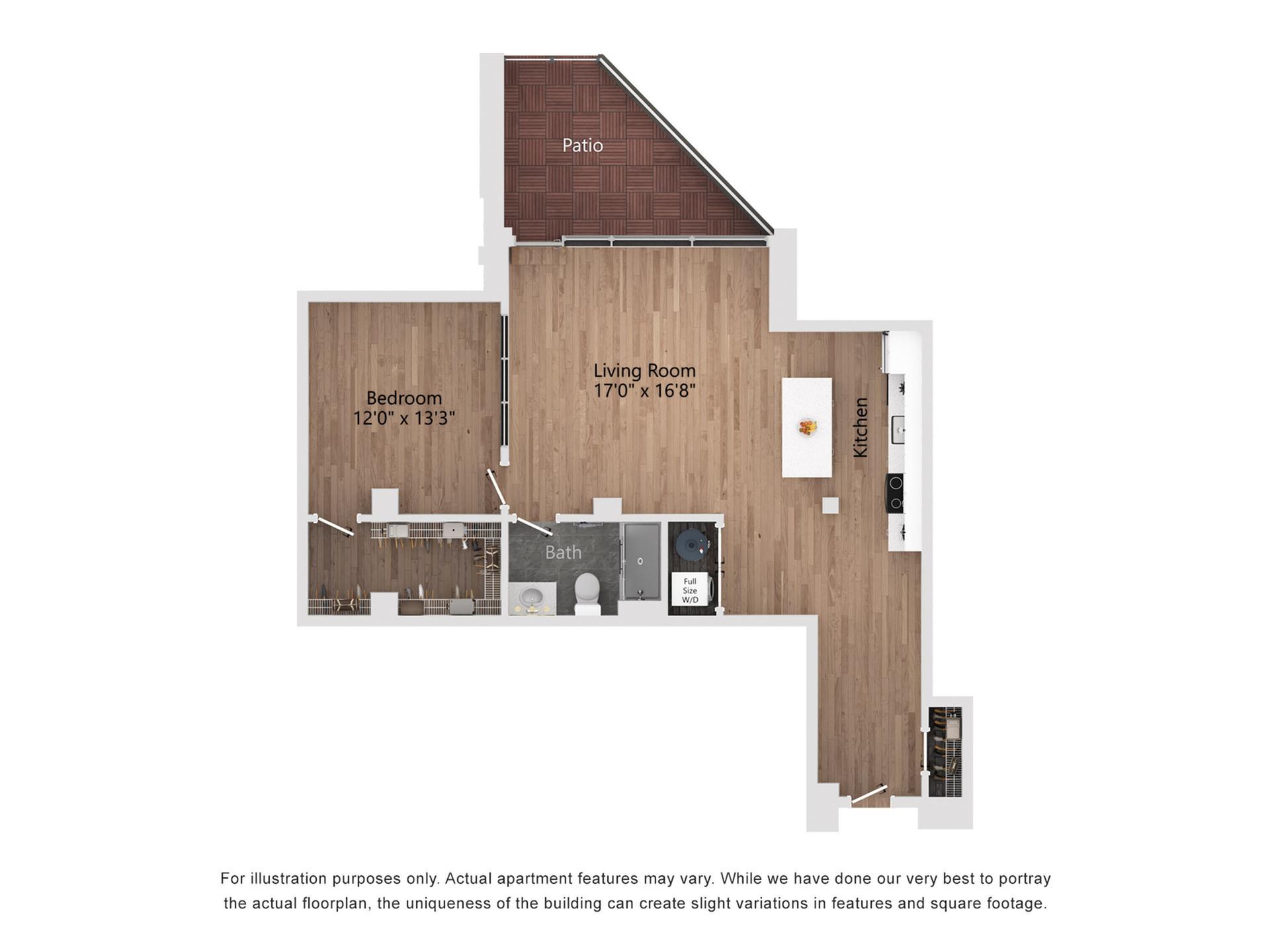 A7_P 1 Bedroom, 1 Bathroom, 943 Sq. Ft. Floor Plan