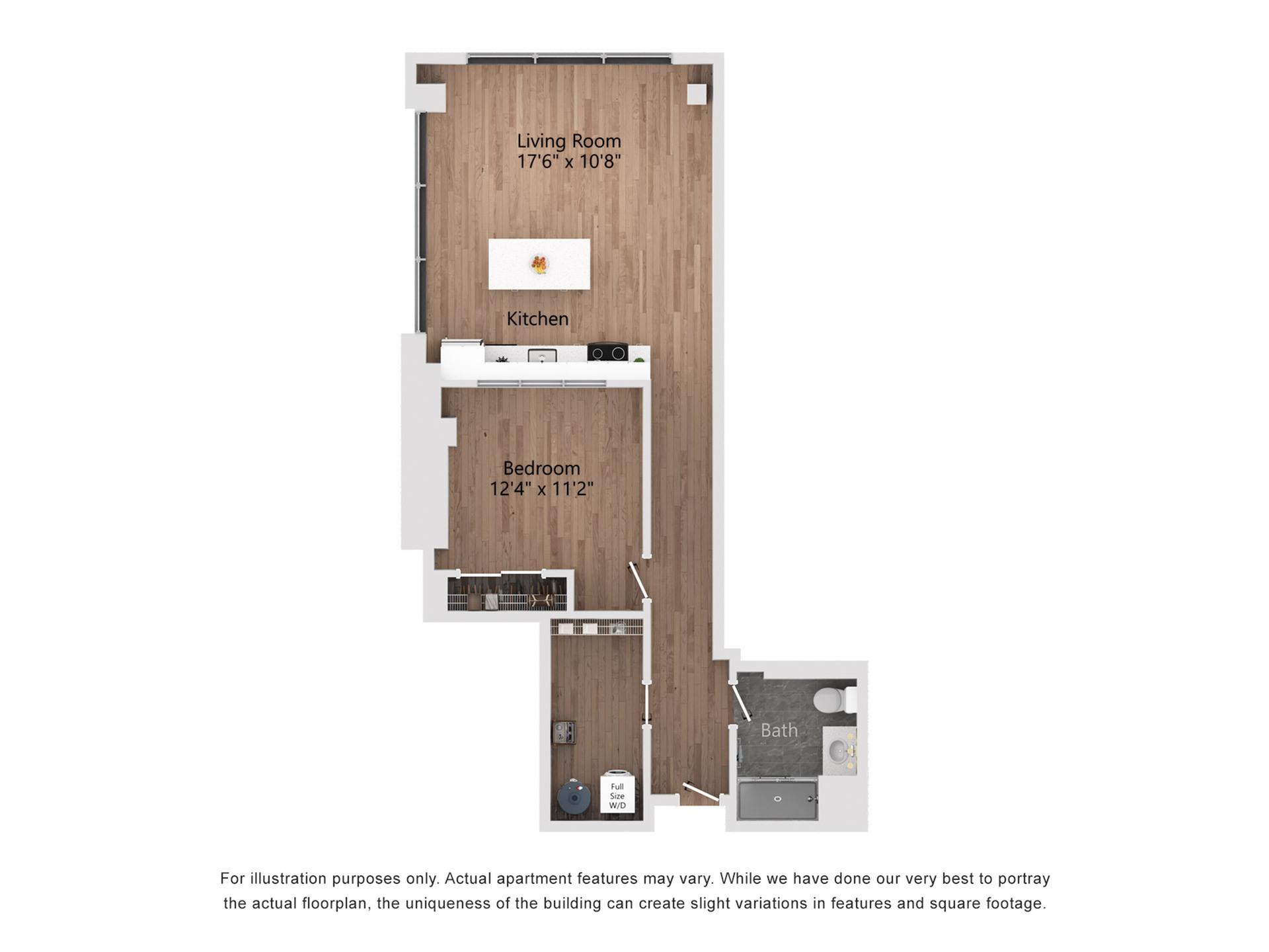 A6 1 Bedroom, 1 Bathroom, 788 Sq. Ft. Floor Plan