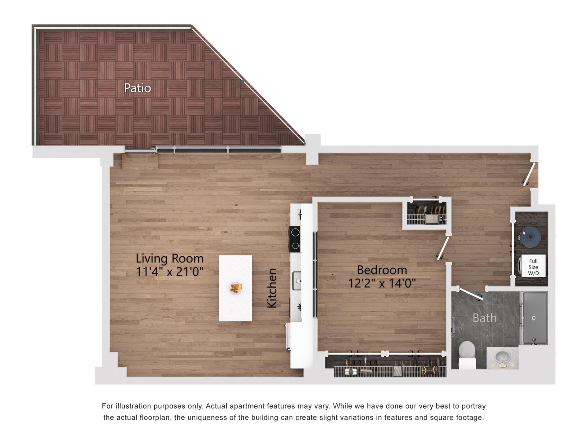 A8_P 1 Bedroom, 1 Bathroom, 876 Sq. Ft. Floor Plan