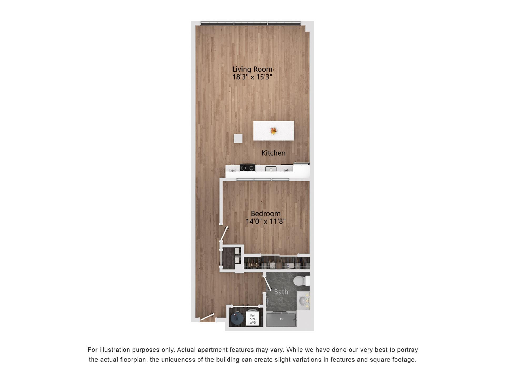 A9 1 Bedroom, 1 Bathroom, 903 Sq. Ft. Floor Plan