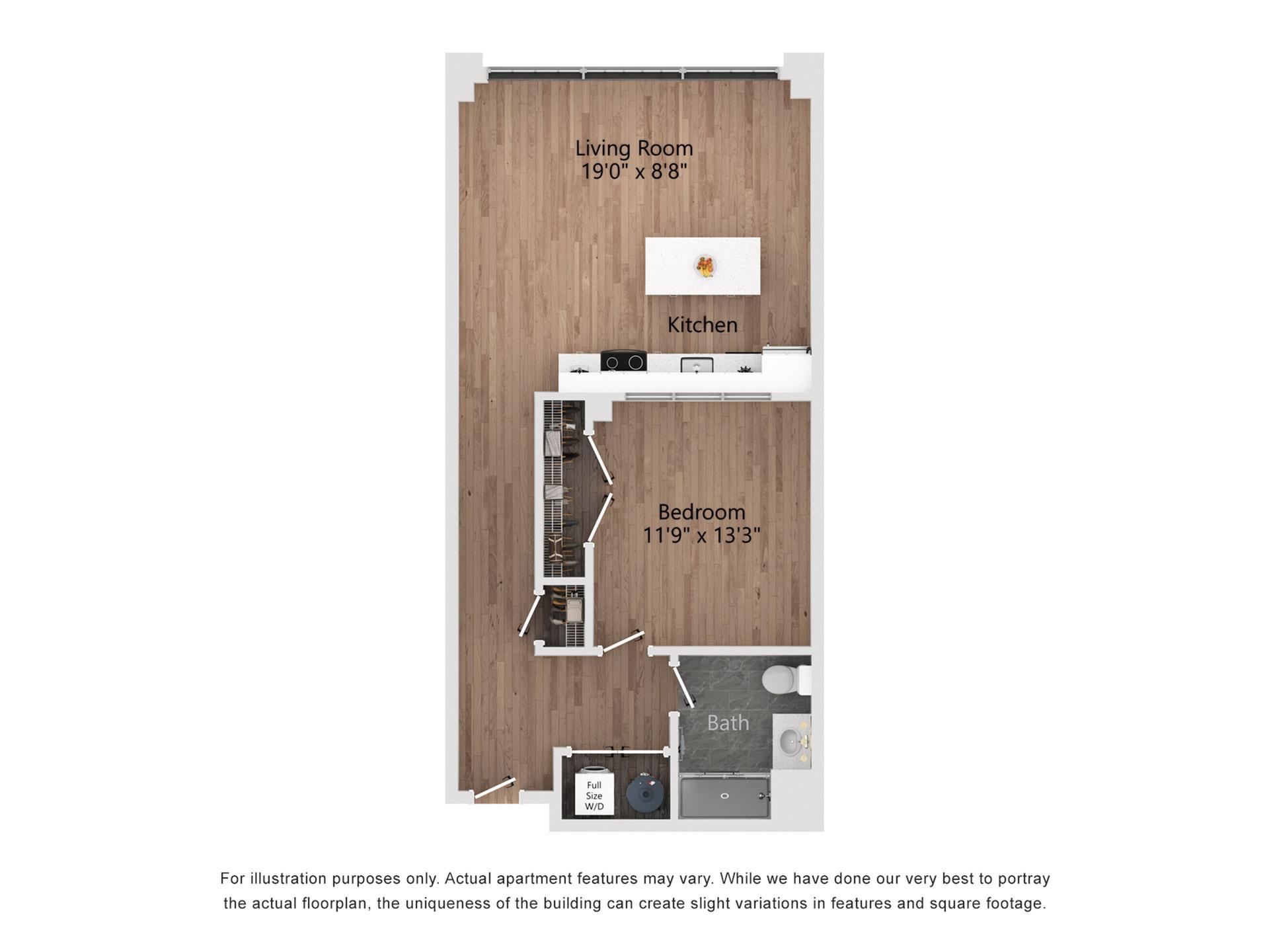 A_C 1 Bedroom, 1 Bathroom, 750 Sq. Ft. Floor Plan