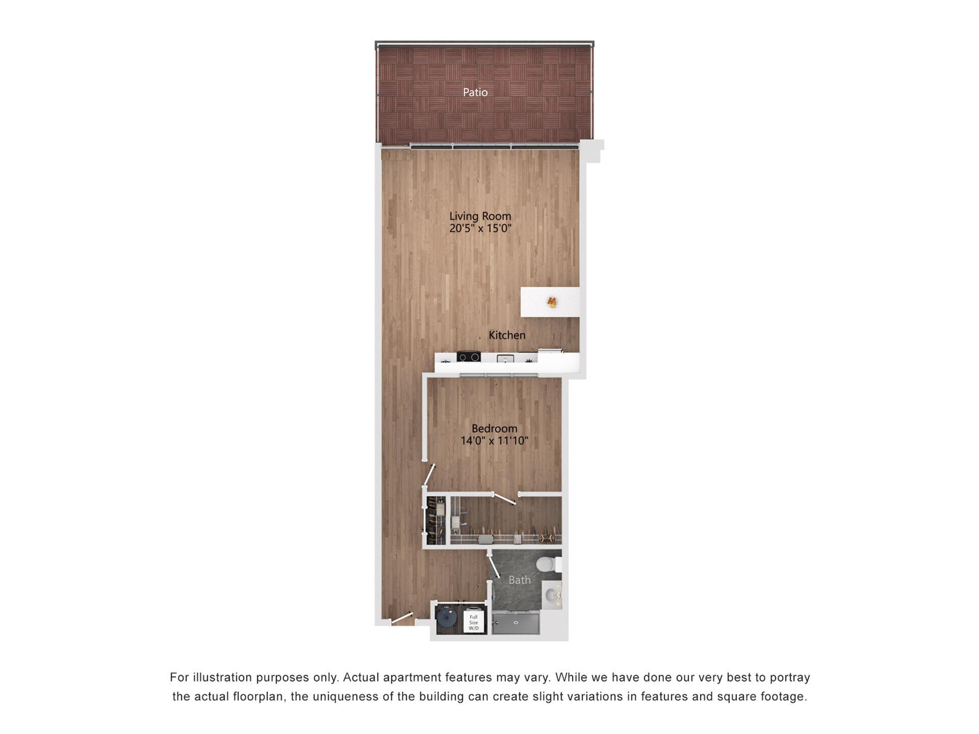 A_P1 1 Bedroom, 1 Bathroom, 1003 Sq. Ft. Floor Plan