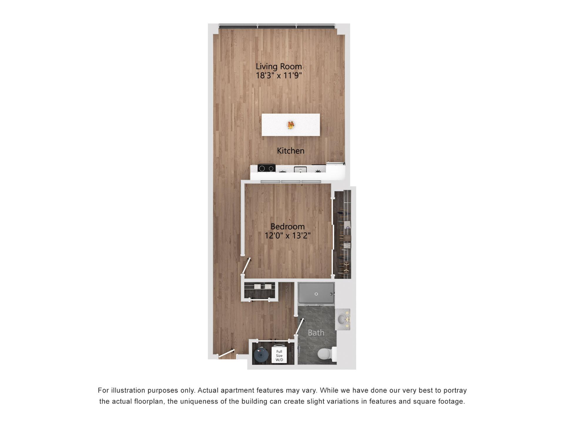 A1.3 1 Bedroom, 1 Bathroom, 853 Sq. Ft. Floor Plan