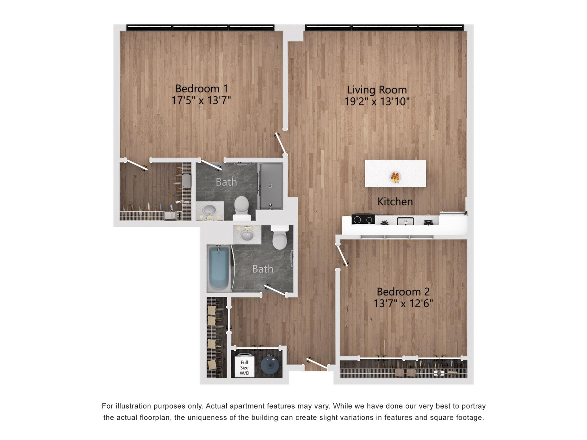 B 2 Bedroom, 2 Bathroom, 1214 Sq. Ft. Floor Plan