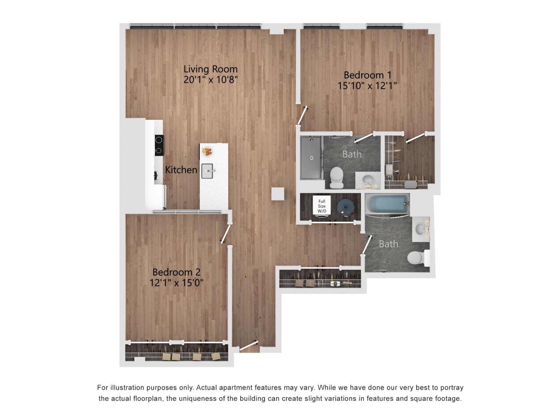 B1 2 Bedroom, 2 Bathroom, 1156 Sq. Ft. Floor Plan