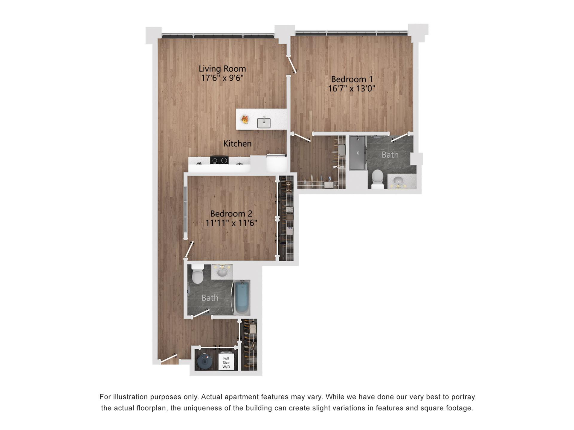 B12 2 Bedroom, 2 Bathroom, 1277 Sq. Ft. Floor Plan