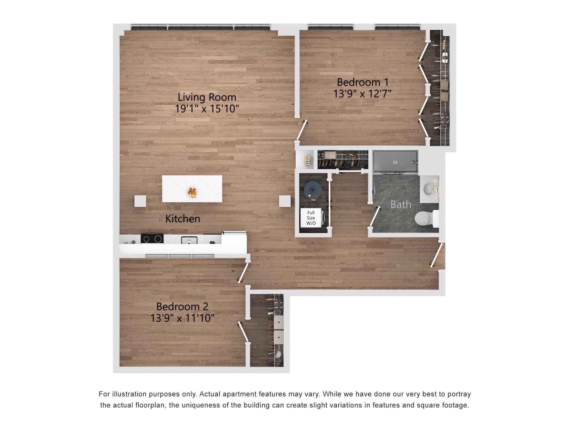 B13_1 2 Bedroom, 1 Bathroom, 1188 Sq. Ft. Floor Plan