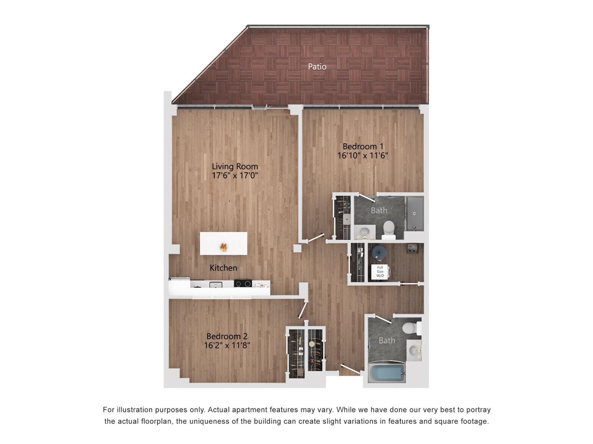 B15_P 2 Bedroom, 2 Bathroom, 1350 Sq. Ft. Floor Plan
