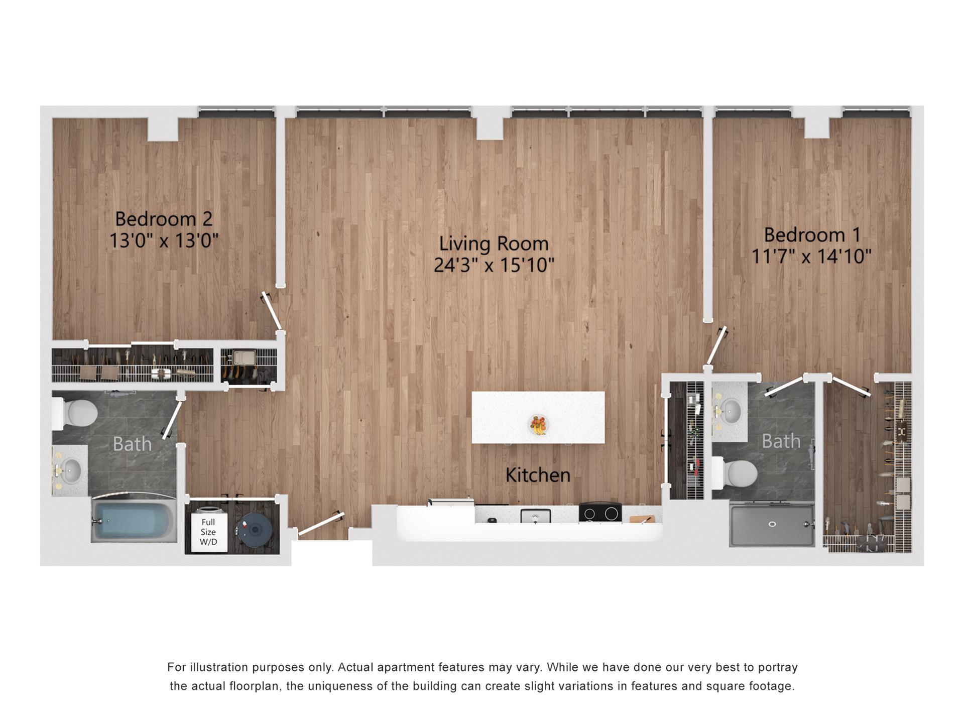 B16 2 Bedroom, 2 Bathroom, 1337 Sq. Ft. Floor Plan