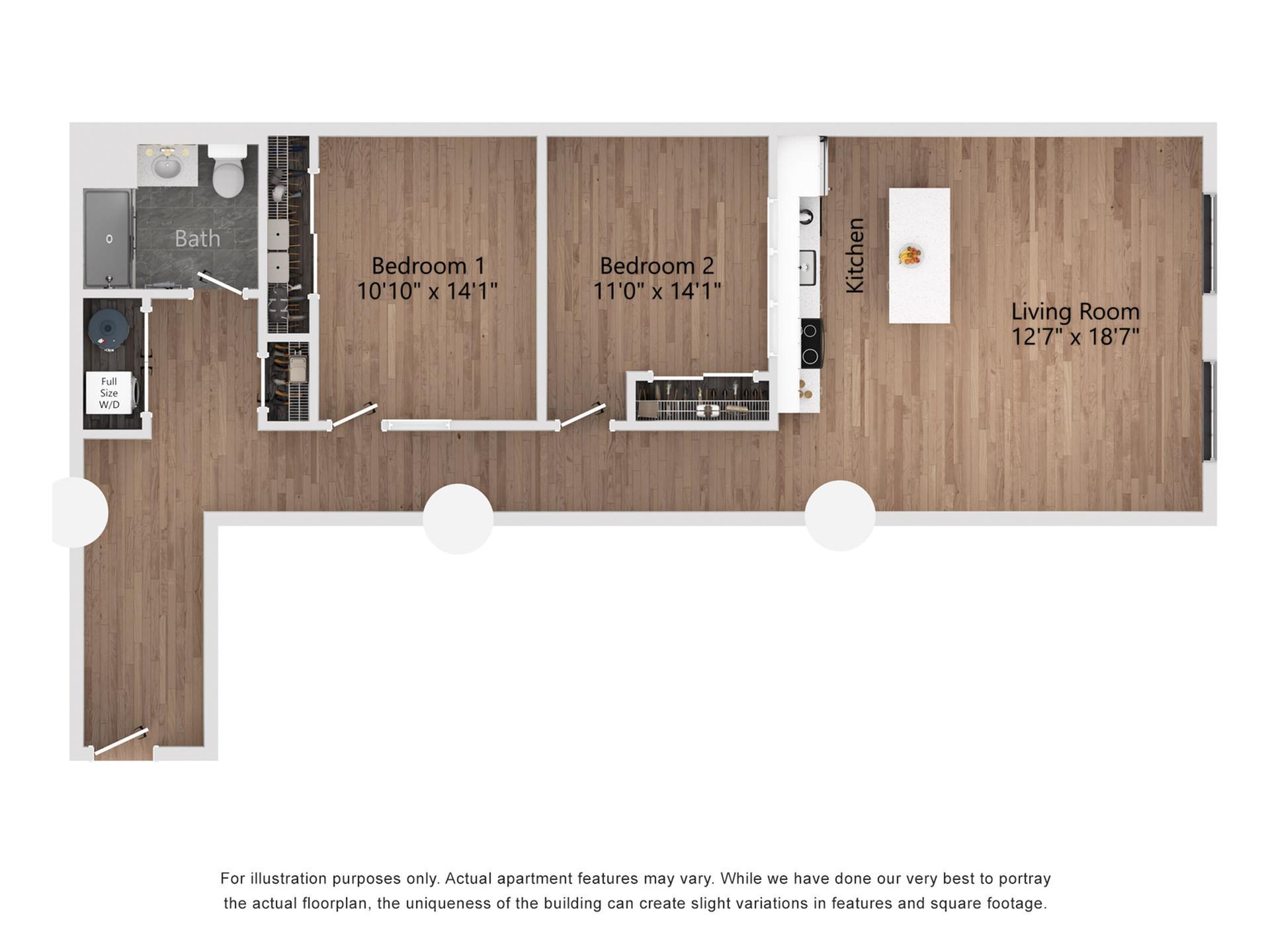 B18_1 2 Bedroom, 1 Bathroom, 1160 Sq. Ft. Floor Plan