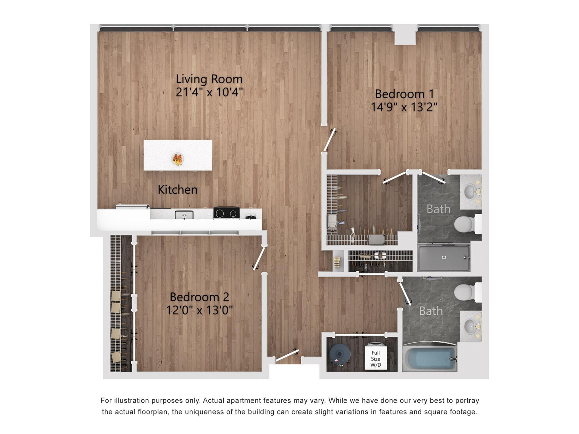 B2 2 Bedroom, 2 Bathroom, 1157 Sq. Ft. Floor Plan