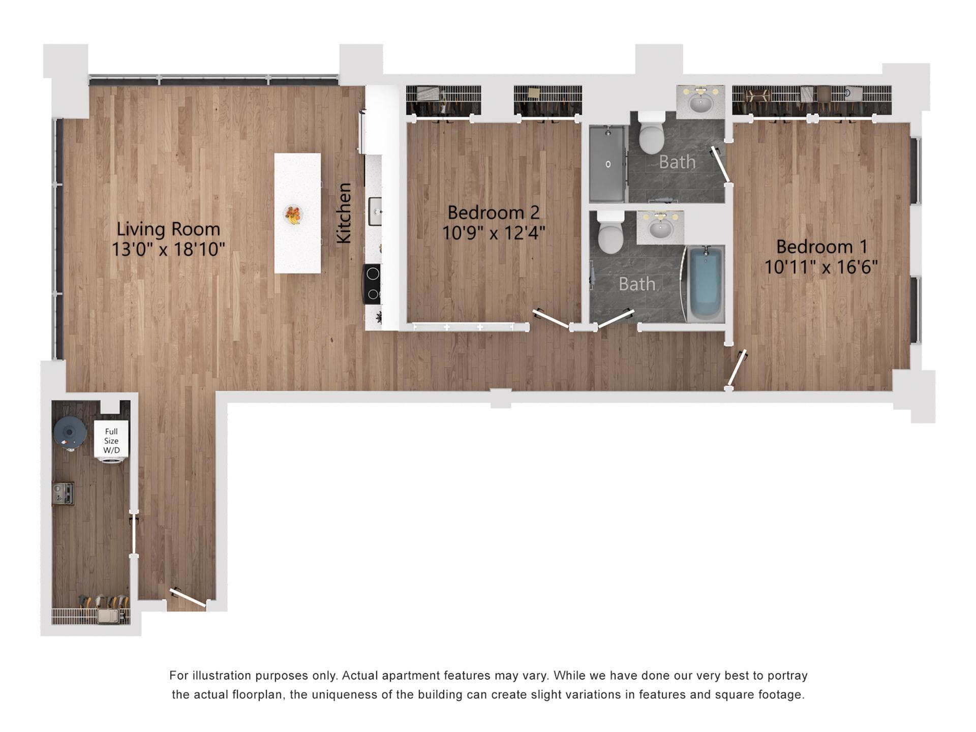 B20 2 Bedroom, 2 Bathroom, 1278 Sq. Ft. Floor Plan
