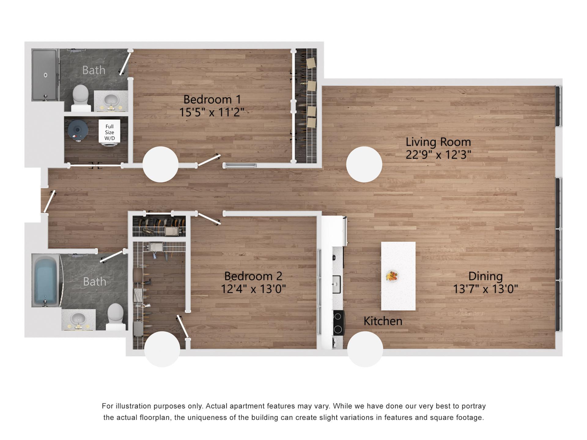 B4 2 Bedroom, 2 Bathroom, 1350 Sq. Ft. Floor Plan