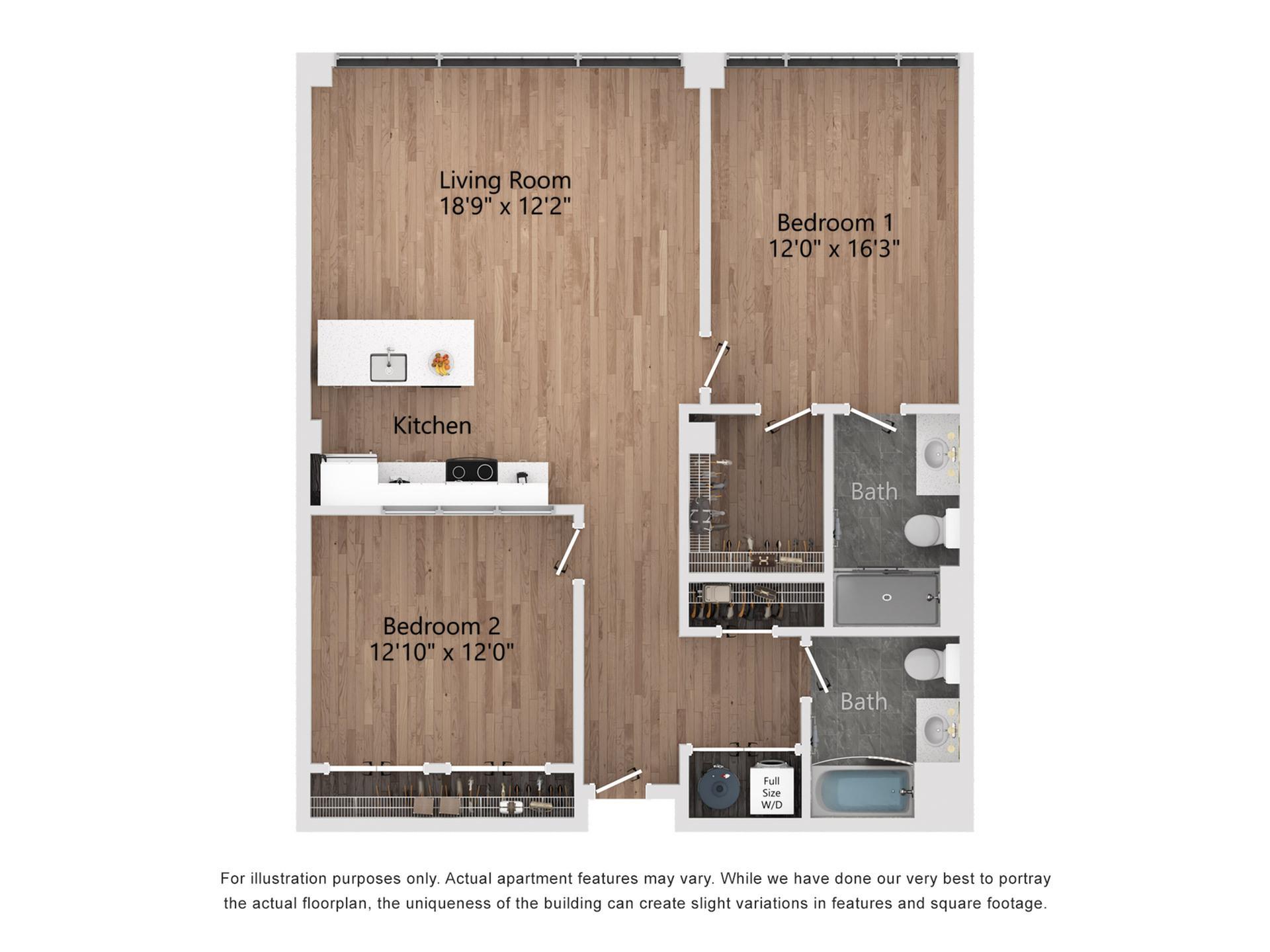 B5 2 Bedroom, 2 Bathroom, 1206 Sq. Ft. Floor Plan