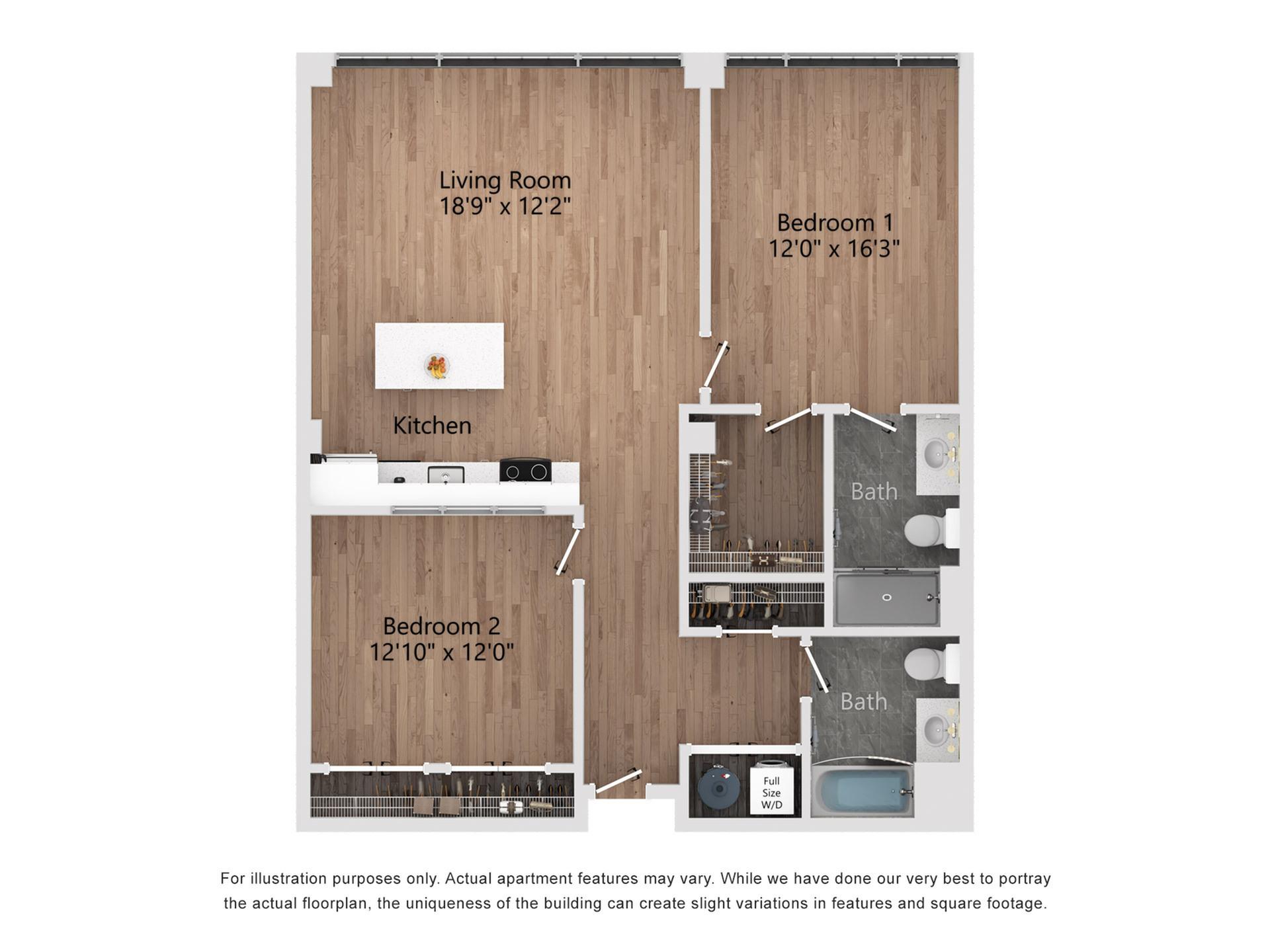 B5.1 2 Bedroom, 2 Bathroom, 1215 Sq. Ft. Floor Plan