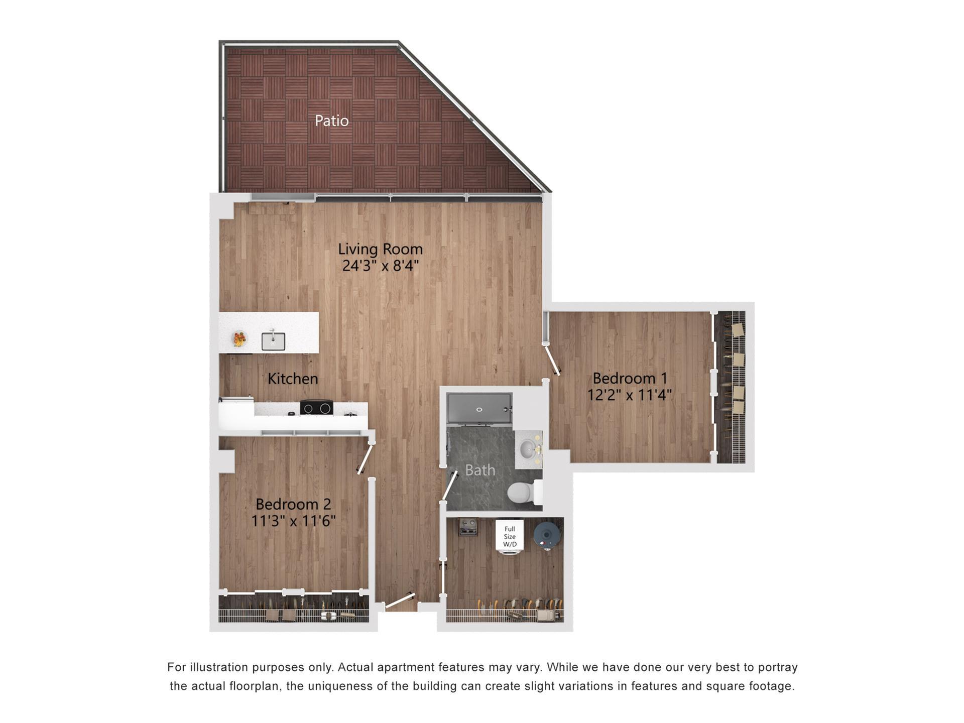 B6_P1 2 Bedroom, 1 Bathroom, 1011 Sq. Ft. Floor Plan