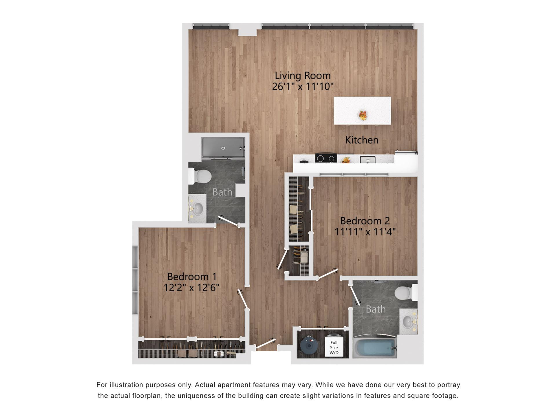 B7 2 Bedroom, 2 Bathroom, 1087 Sq. Ft. Floor Plan