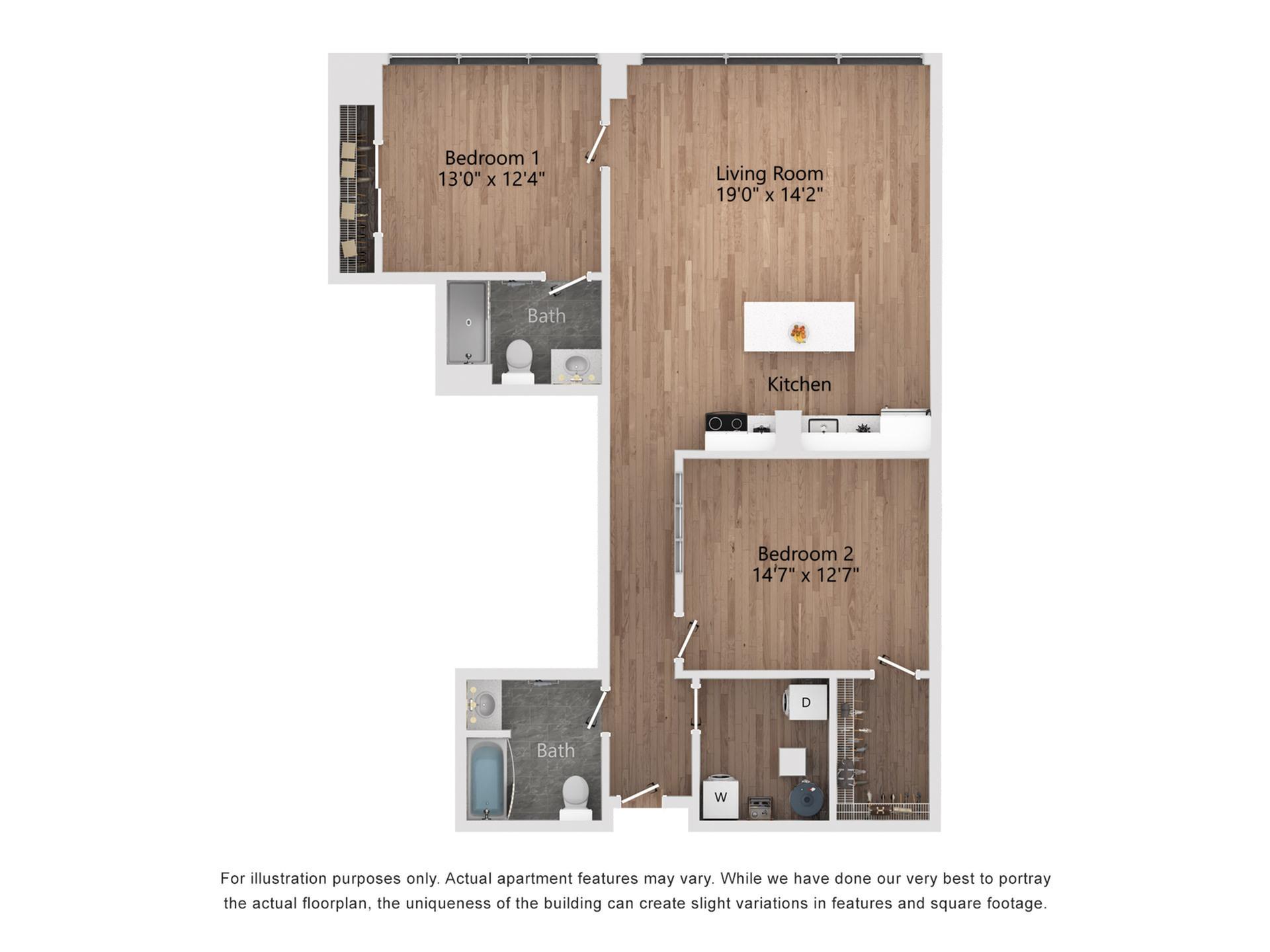 B_Accessible 2 Bedroom, 2 Bathroom, 1264 Sq. Ft. Floor Plan