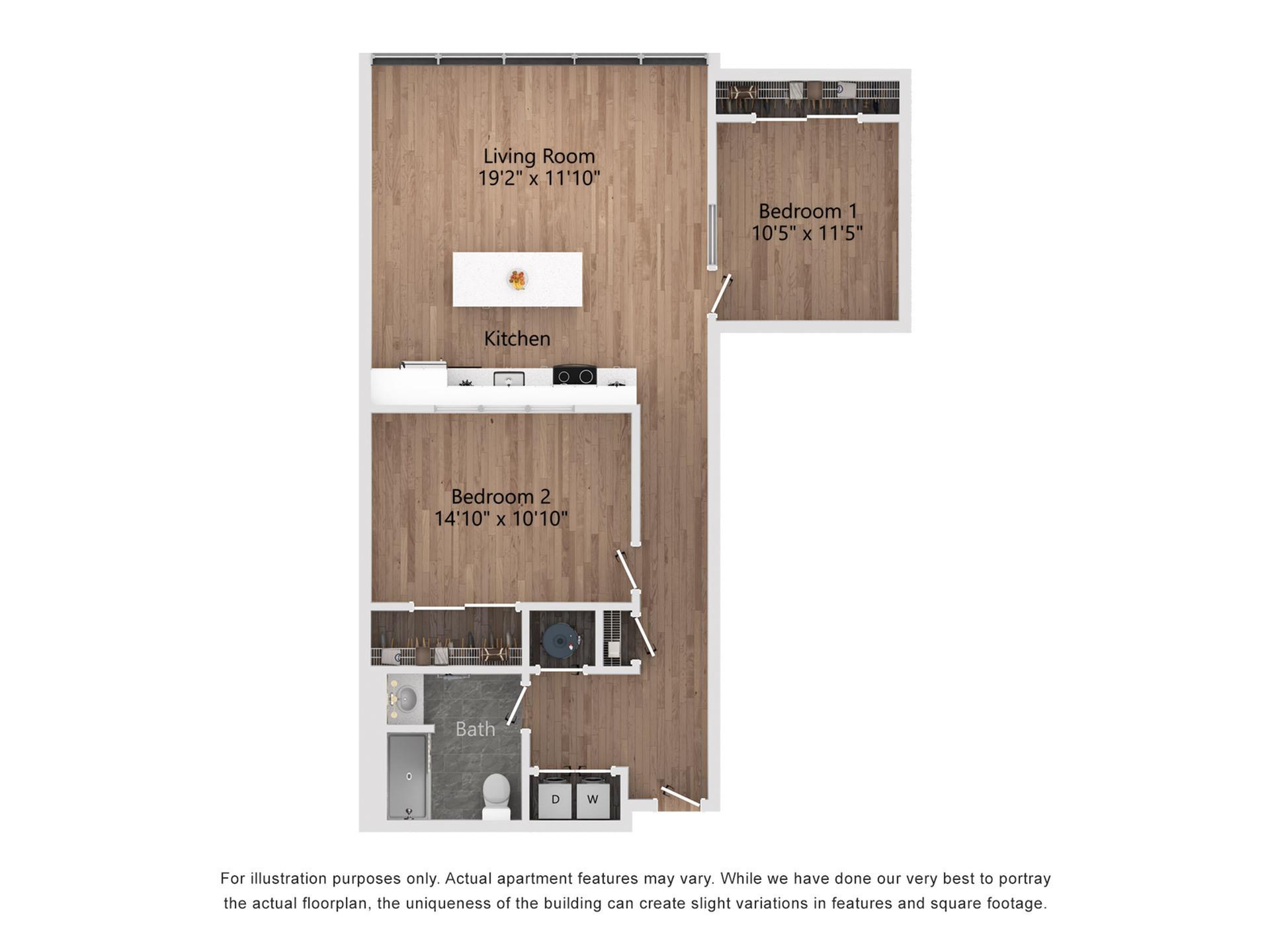B_Accessible_1 2 Bedroom, 1 Bathroom, 1122 Sq. Ft. Floor Plan