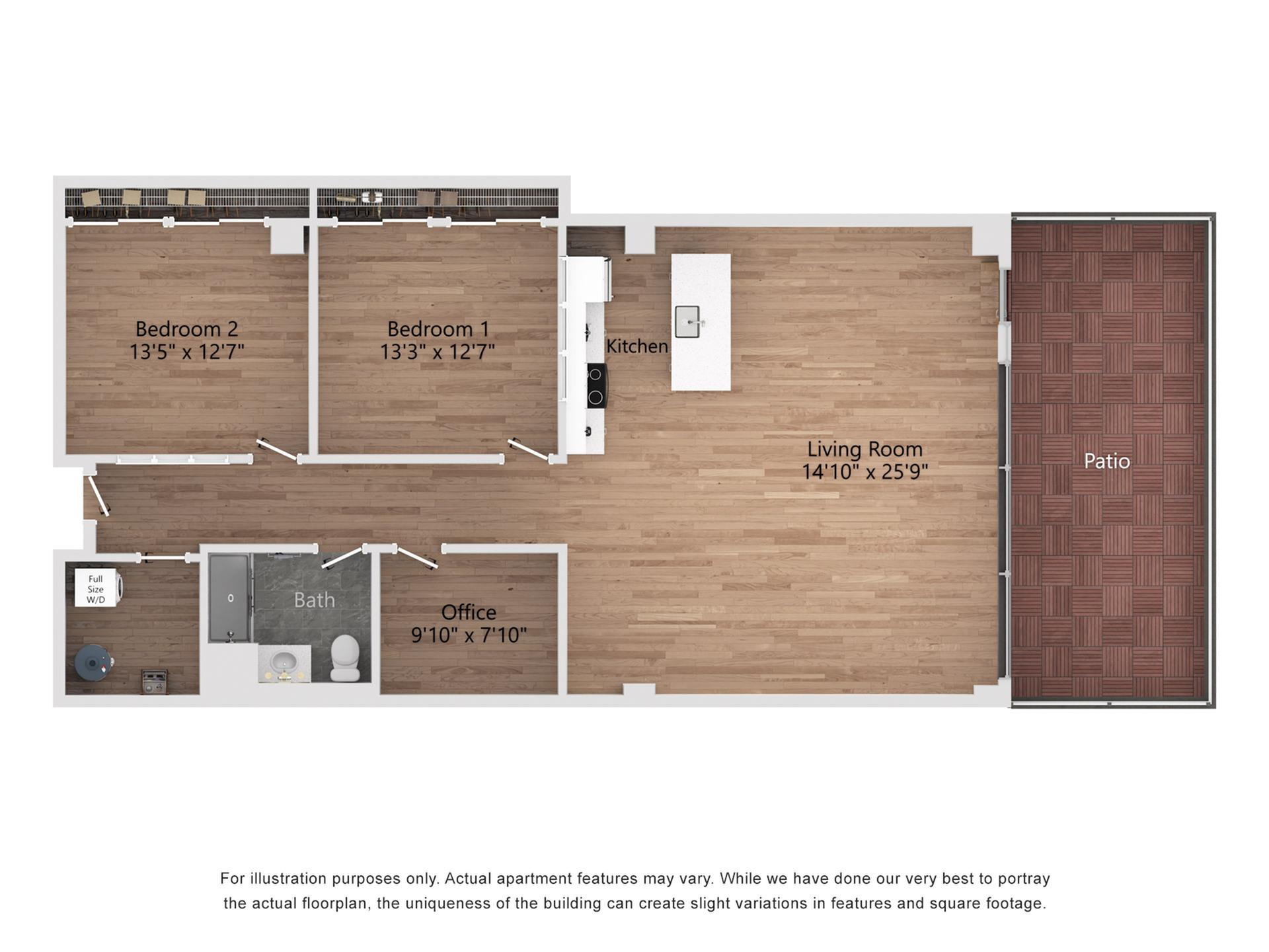 B_SP1 2 Bedroom, 1 Bathroom, 1396 Sq. Ft. Floor Plan
