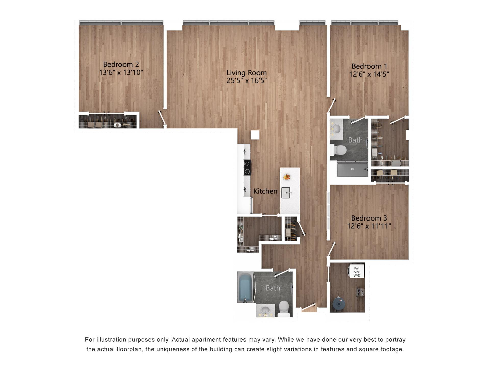 C1 3 Bedroom, 2 Bathroom, 1739 Sq. Ft Floor Plan