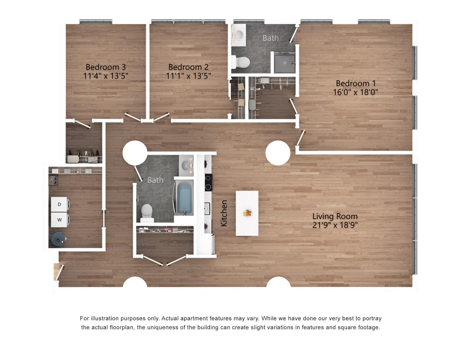 C 3 Bedroom, 2 Bathroom, 1933 Sq. Ft Floor Plan