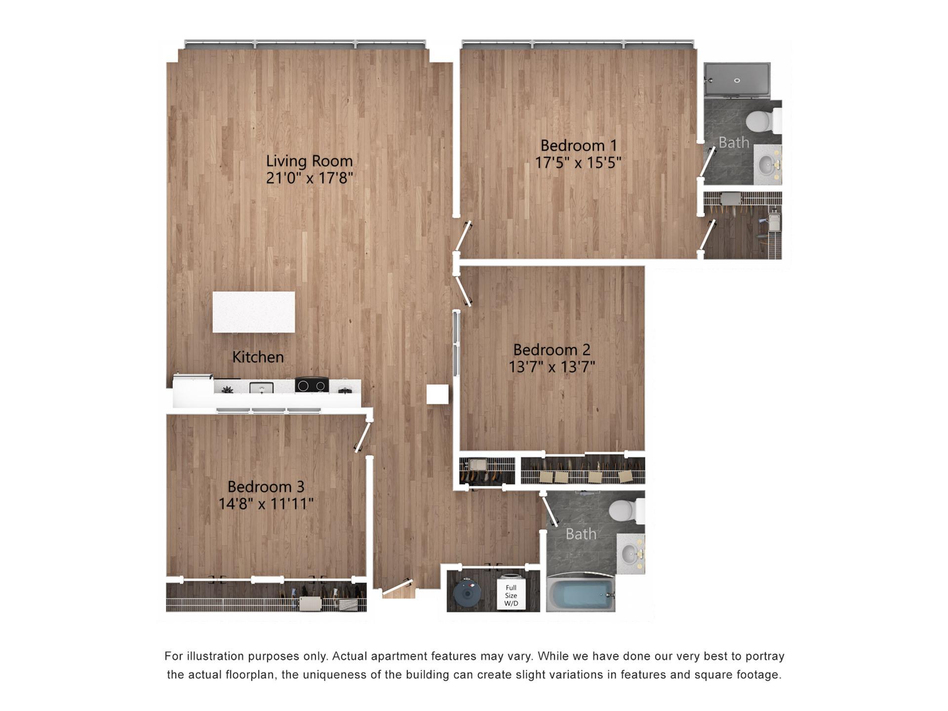 C2 3 Bedroom, 2 Bathroom, 1686 Sq. Ft Floor Plan