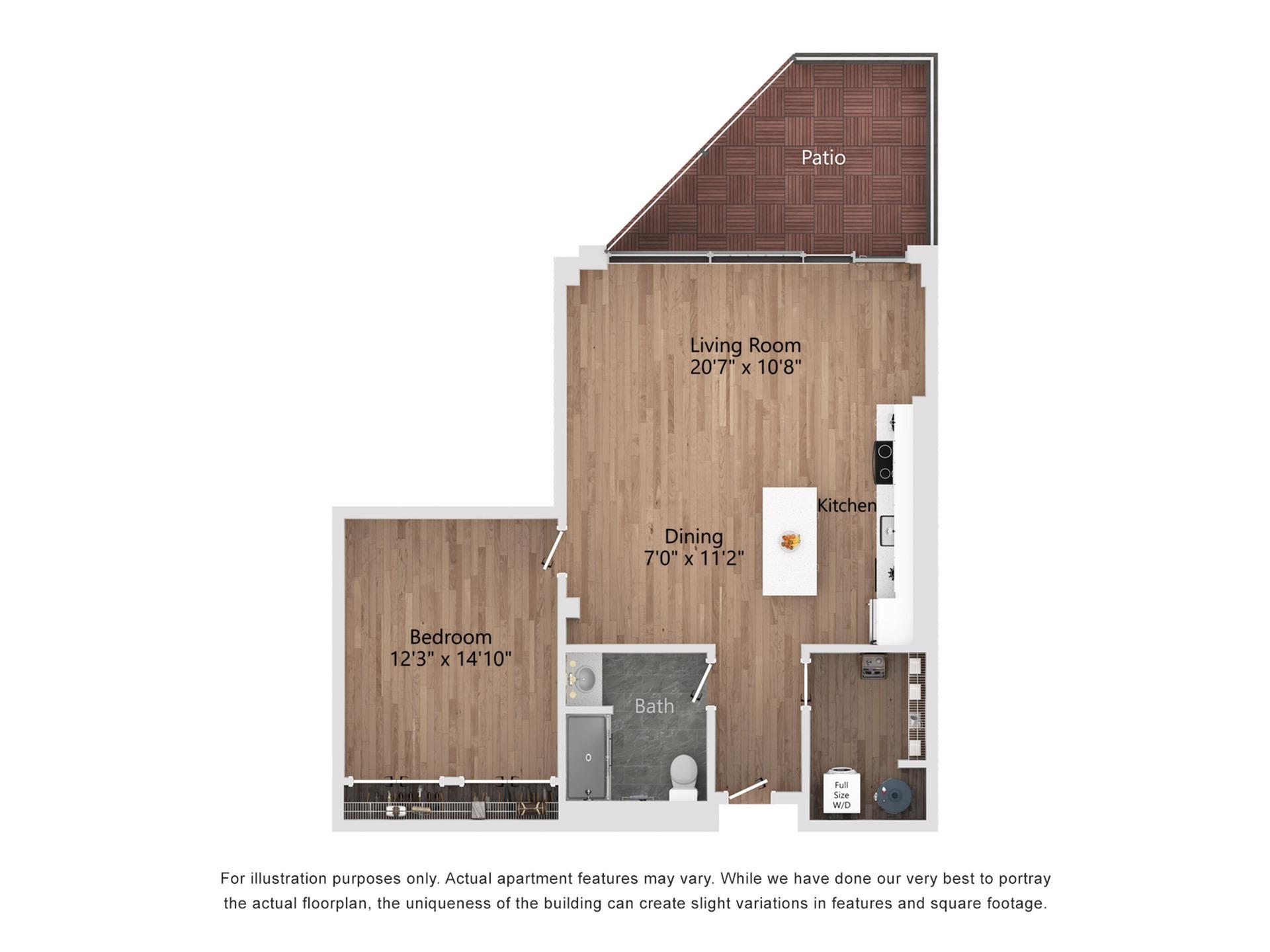 A5_P 1 Bedroom, 1 Bathroom, 912 Sq. Ft. Floor Plan