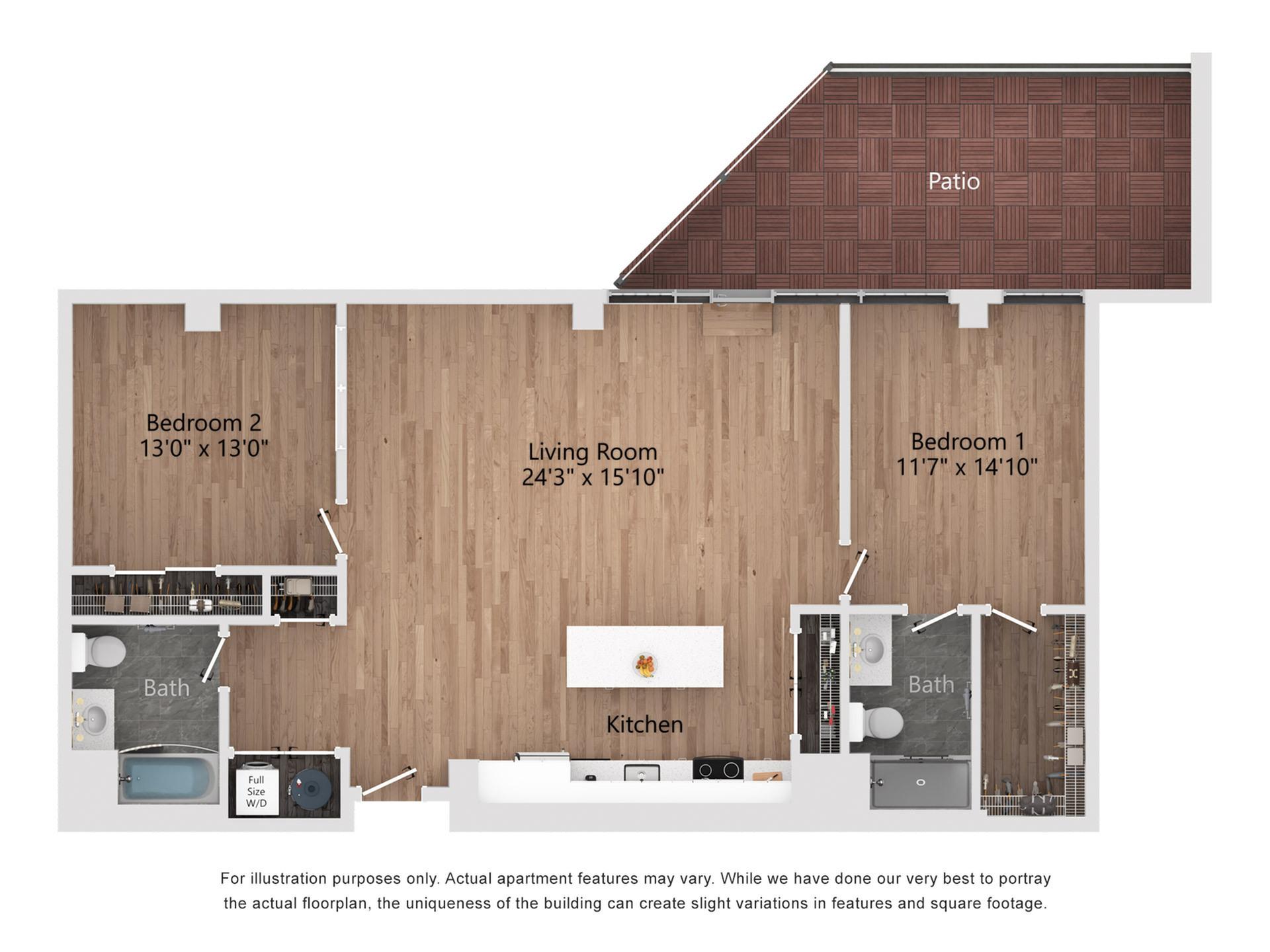 B16_P2 2 Bedroom, 2 Bathroom, 1311 Sq. Ft. Floor Plan