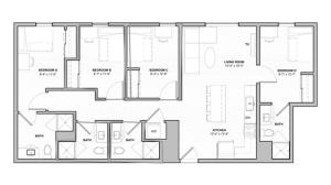 The 4 bedroom, 4 bathroom plus B floorplan is 1256 sq. ft.