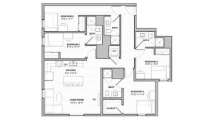The 4 bedroom, 4 bathroom corner B floorplan ranges from 1409 - 1489 sq. ft.