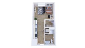 The studio plus floorplan ranges from 452 - 457 sq.