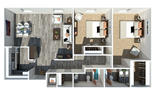 2 Bedroom | 2 Bathroom 1075 Square Feet