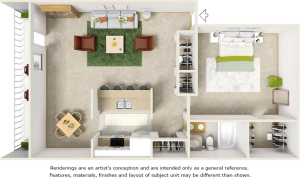 Songbird 1 bedroom 1 bathroom floor plan