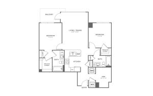 Two Bedroom Two Bath With Den (1,088 SF)