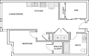 One bedroom 826 sf floor plan
