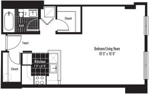 530 square foot studio one bath floor plan image