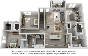 Del Mar 3 bedrooms and 2 bathrooms floor plan