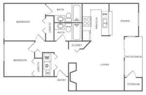 2 Bedroom 2 Bath | 933 sq. ft.