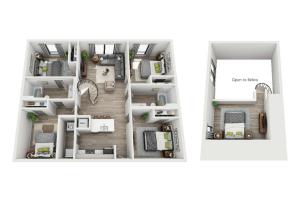 The 5 bedroom, 2 bathroom loft floorplan is 1440 sq. ft.